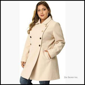 Plus Size A-Line Peacoat with Peter Pan Collar Double Breasted Wool Blend